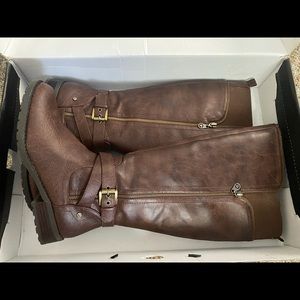 Brown Leather cowgirl Boots - Halsey Wide Calf